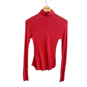 Intimately Free People Coral Watermelon Wedge Mock Neck Thermal Top Size XS